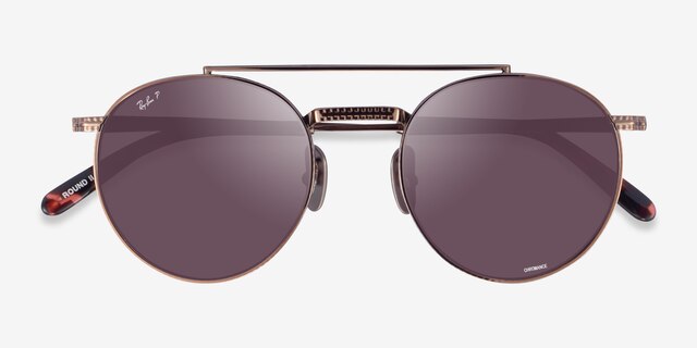 Ray-Ban Round Ii Titanium Rose Gold TitaniumSunglass Frames from EyeBuyDirect, Closed View