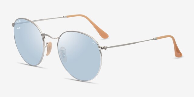 Ray-Ban RB3447 Round Shiny Silver MetalSunglass Frames from EyeBuyDirect, Angle View