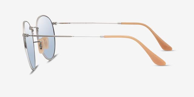 Ray-Ban RB3447 Round Shiny Silver MetalSunglass Frames from EyeBuyDirect, Side View