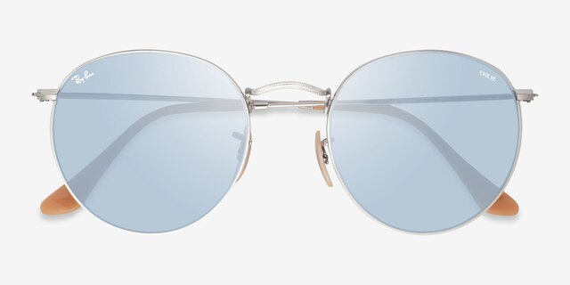 Ray-Ban RB3447 Round Shiny Silver MetalSunglass Frames from EyeBuyDirect, Closed View