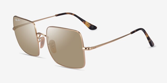 Ray-Ban RB1971 Square Shiny Gold MetalSunglass Frames from EyeBuyDirect, Angle View