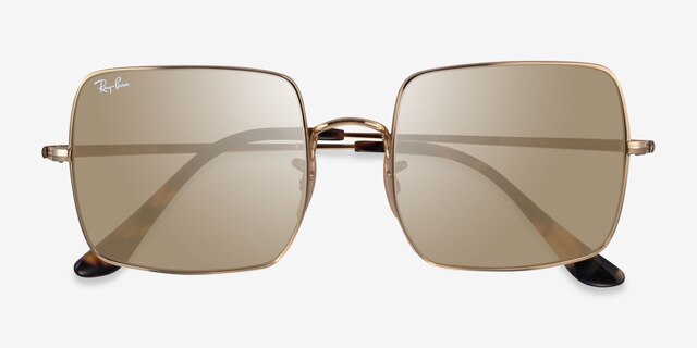 Ray-Ban RB1971 Square Shiny Gold MetalSunglass Frames from EyeBuyDirect, Closed View