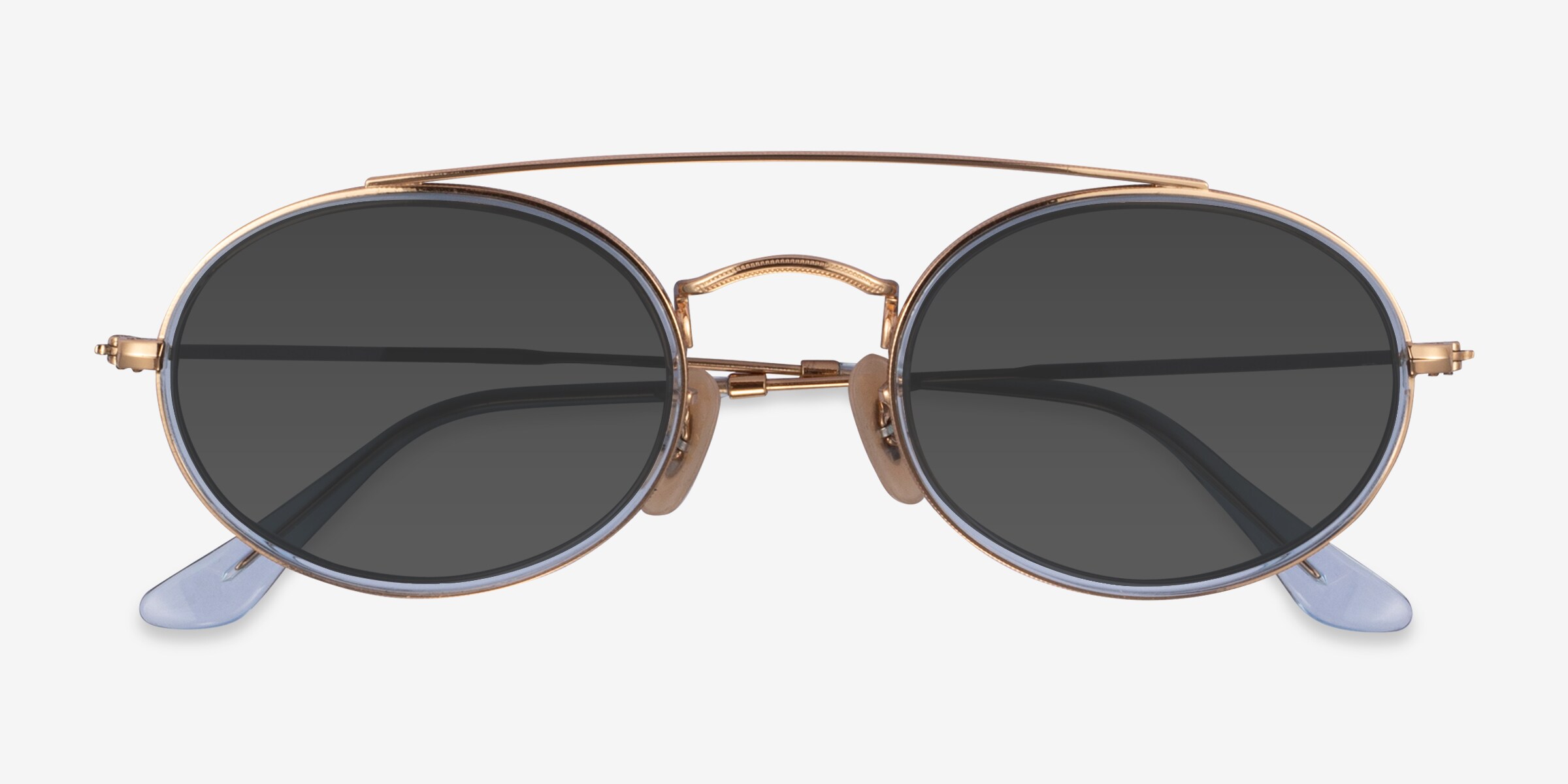 Ray-Ban Oval Double Bridge Gold Frame Sunglasses Ray-Ban RB3847N Oval Double Bridge Sunglasses, Gold/G-15  main image 2