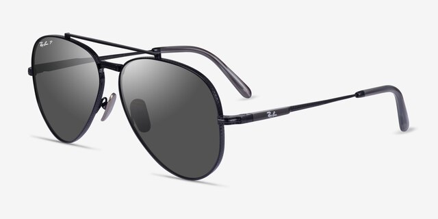Ray-Ban RB8225 Aviator Shiny Black TitaniumSunglass Frames from EyeBuyDirect, Angle View