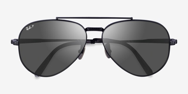 Ray-Ban RB8225 Aviator Shiny Black TitaniumSunglass Frames from EyeBuyDirect, Closed View