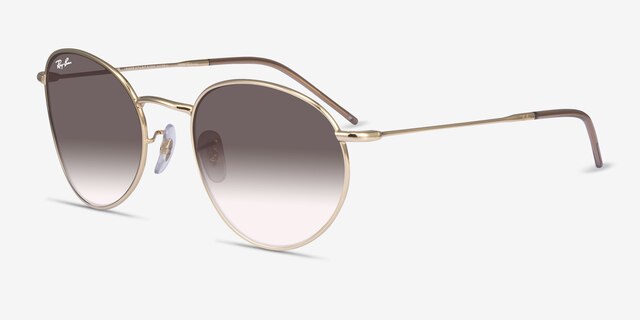 Ray-Ban Round Reverse Light Gold MetalSunglass Frames from EyeBuyDirect, Angle View