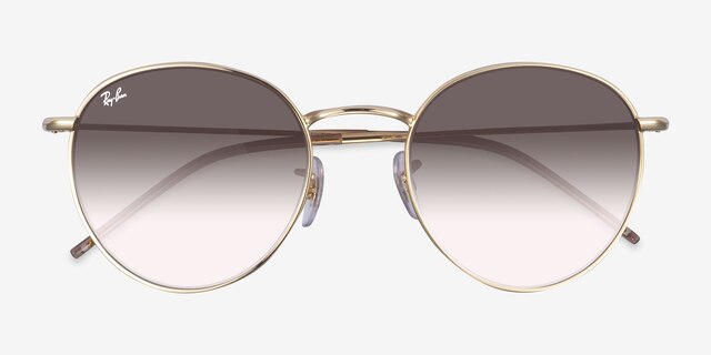 Ray-Ban Round Reverse Light Gold MetalSunglass Frames from EyeBuyDirect, Closed View