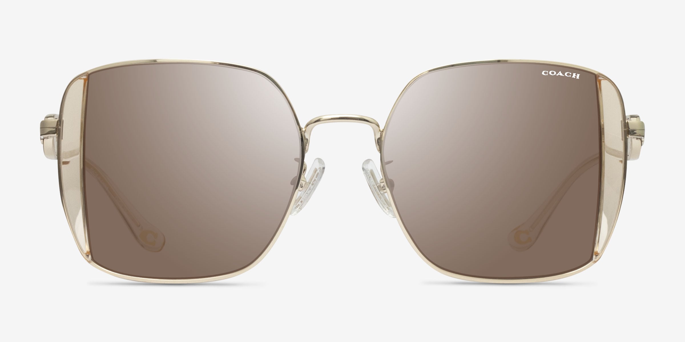 COACH レディースサングラス Coach HC7177B CAD72 - Square Shiny Light Gold Frame Sunglasses For