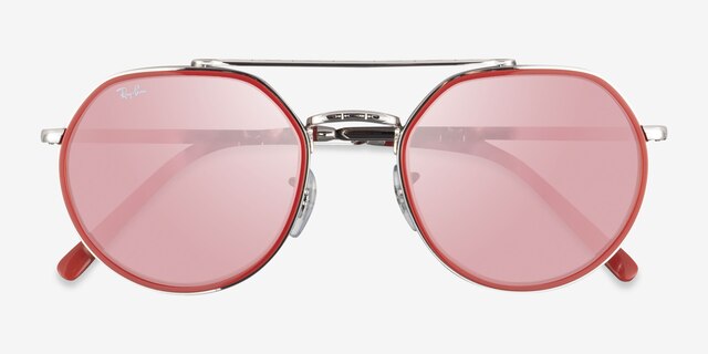 Ray-Ban RB3765 Silver Red MétalSoleil de Lunette de vue d'EyeBuyDirect, Vue Rapprochée