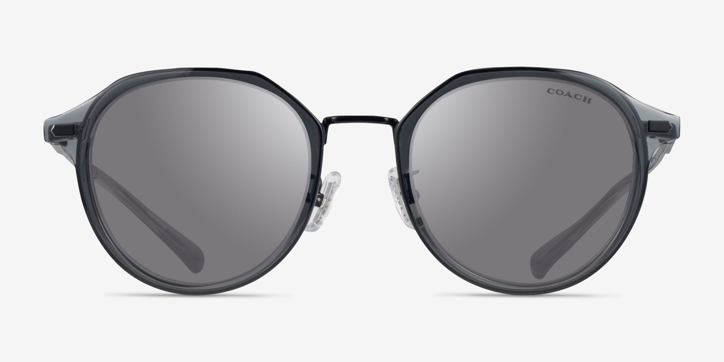 Coach HC7183 CBZ97 - Round Satin Black Frame Sunglasses For Men