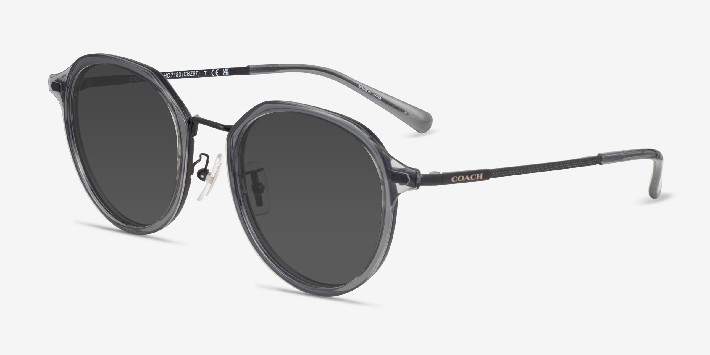 Coach HC7183 CBZ97 - Round Satin Black Frame Sunglasses For  display picture 2