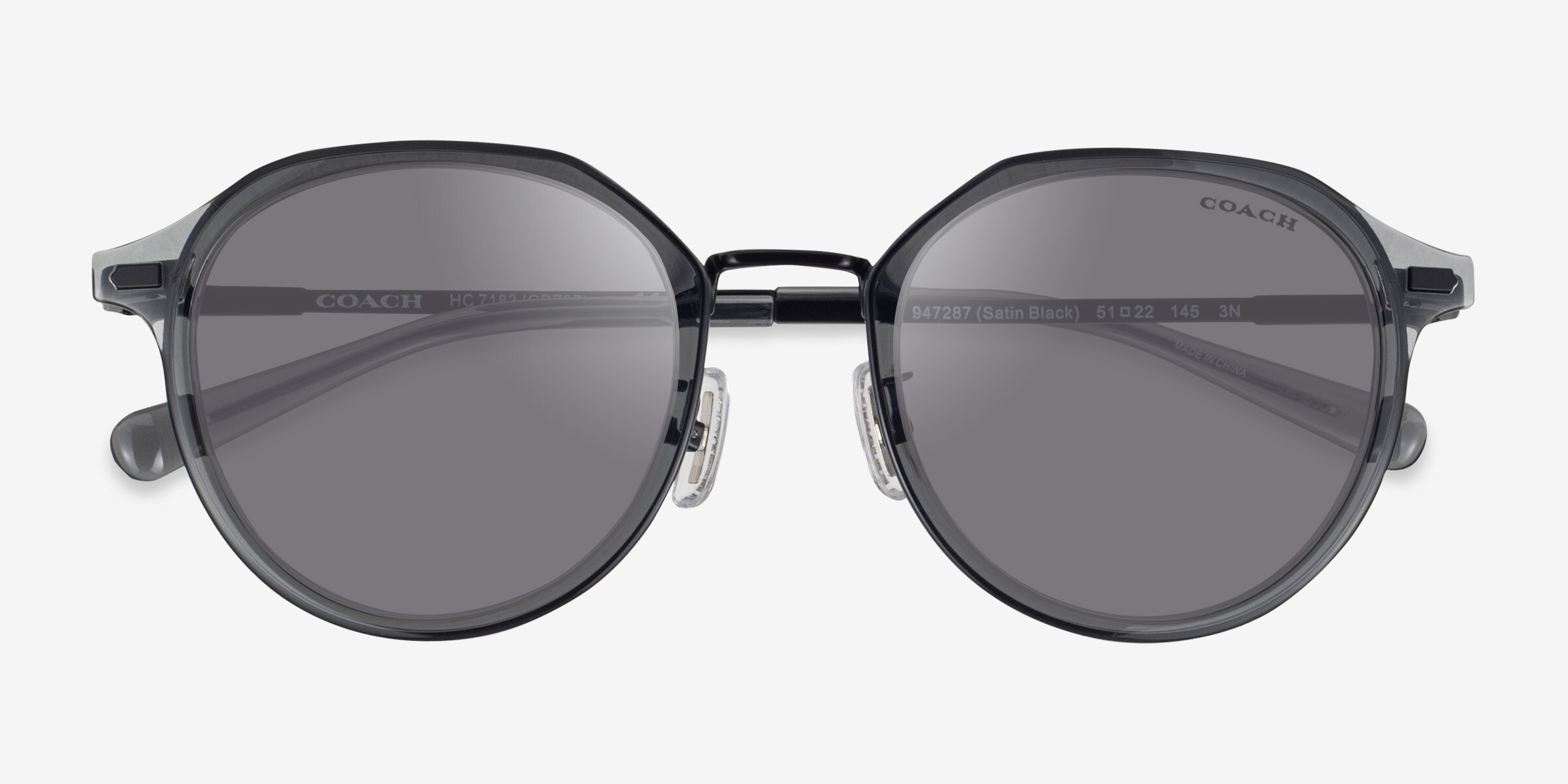 Coach HC7183 CBZ97 - Round Satin Black Frame Sunglasses For Men