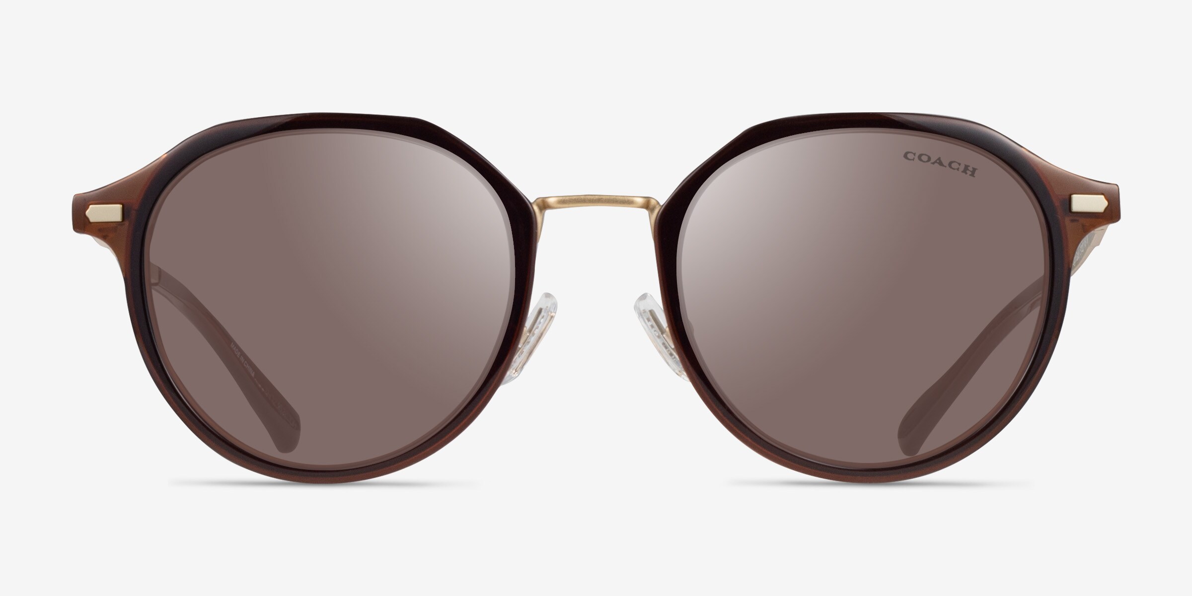 Coach HC7183 CBZ97 - Round Satin Black Frame Sunglasses For Men