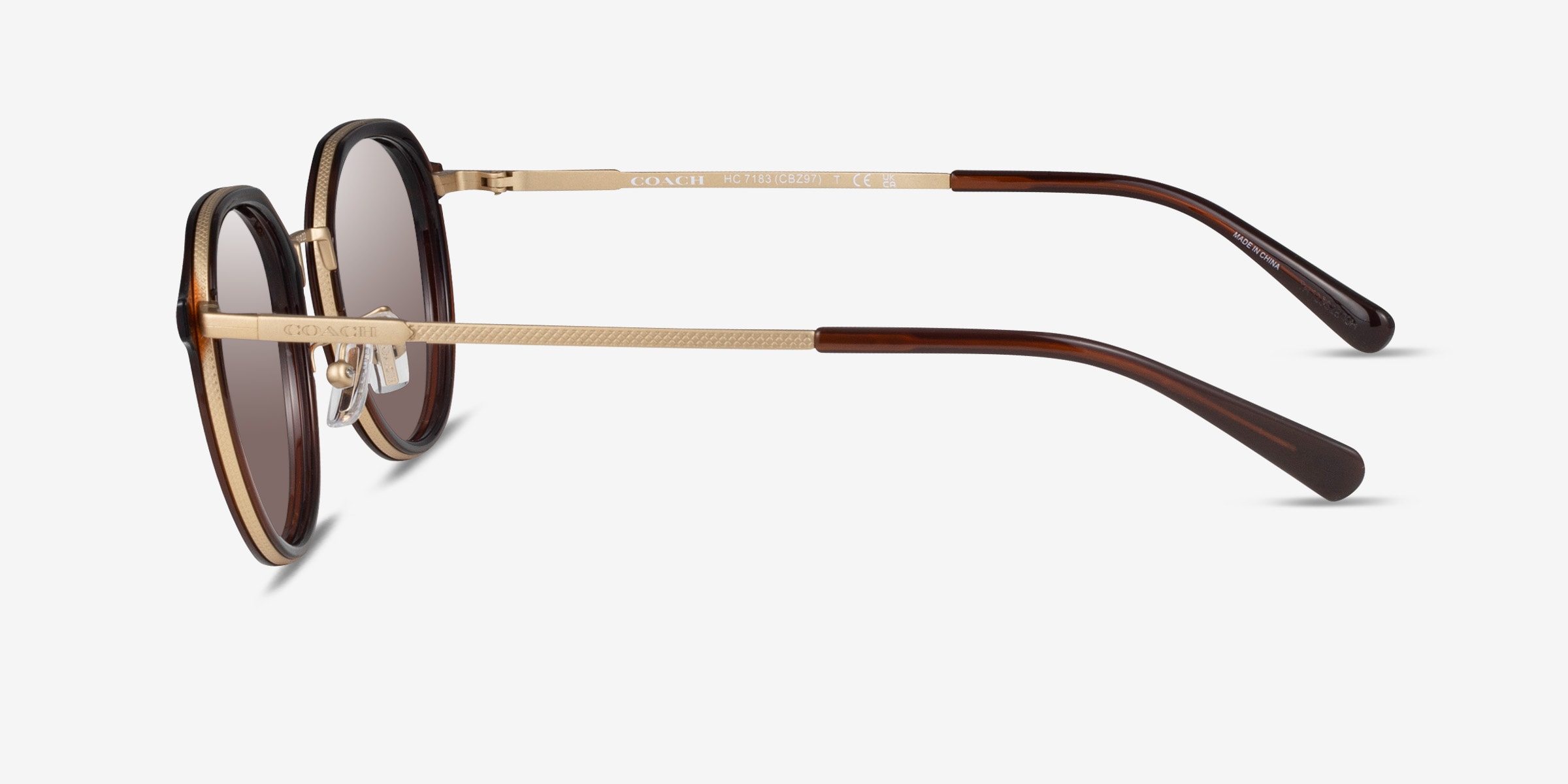 Coach HC7183 CBZ97 - Round Satin Light Gold Frame Sunglasses For