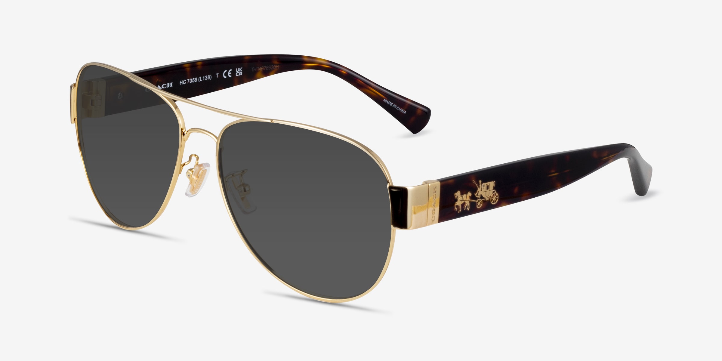 Coach Black and Gold Aviator Sunglasses Coach Cad72 HC7177B 9005/3C Sunglasses - US main image 3