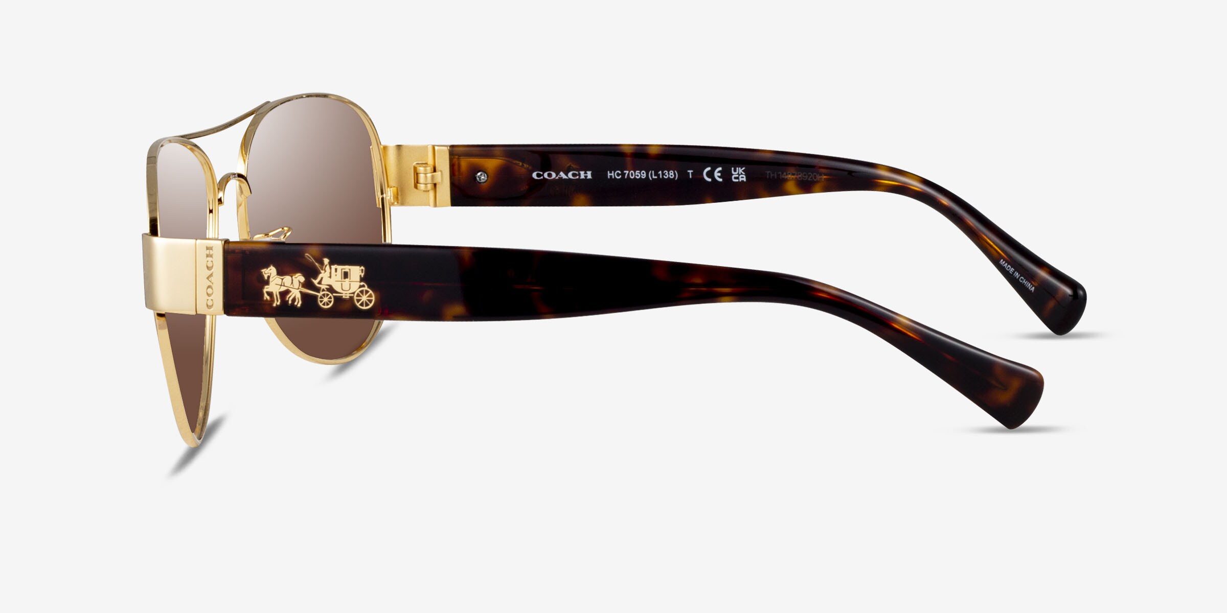 Coach HC7059 L138 - Aviator Gold Ivory Wild Beast Frame Sunglasses