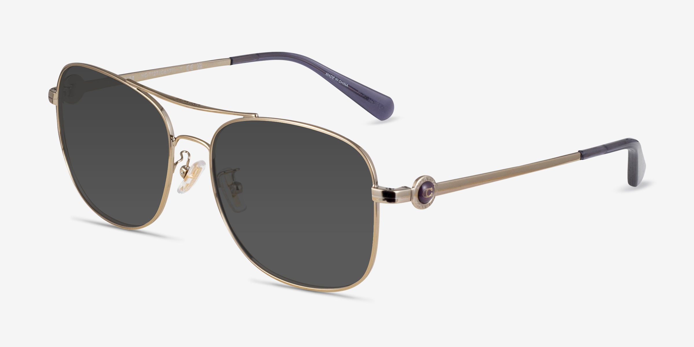 Coach HC7127 Aviator Sunglasses Gold Frame Blue Purple Gradient Women Brand New Coach HC7127 C6177 - Aviator Gold Frame Prescription  main image 3
