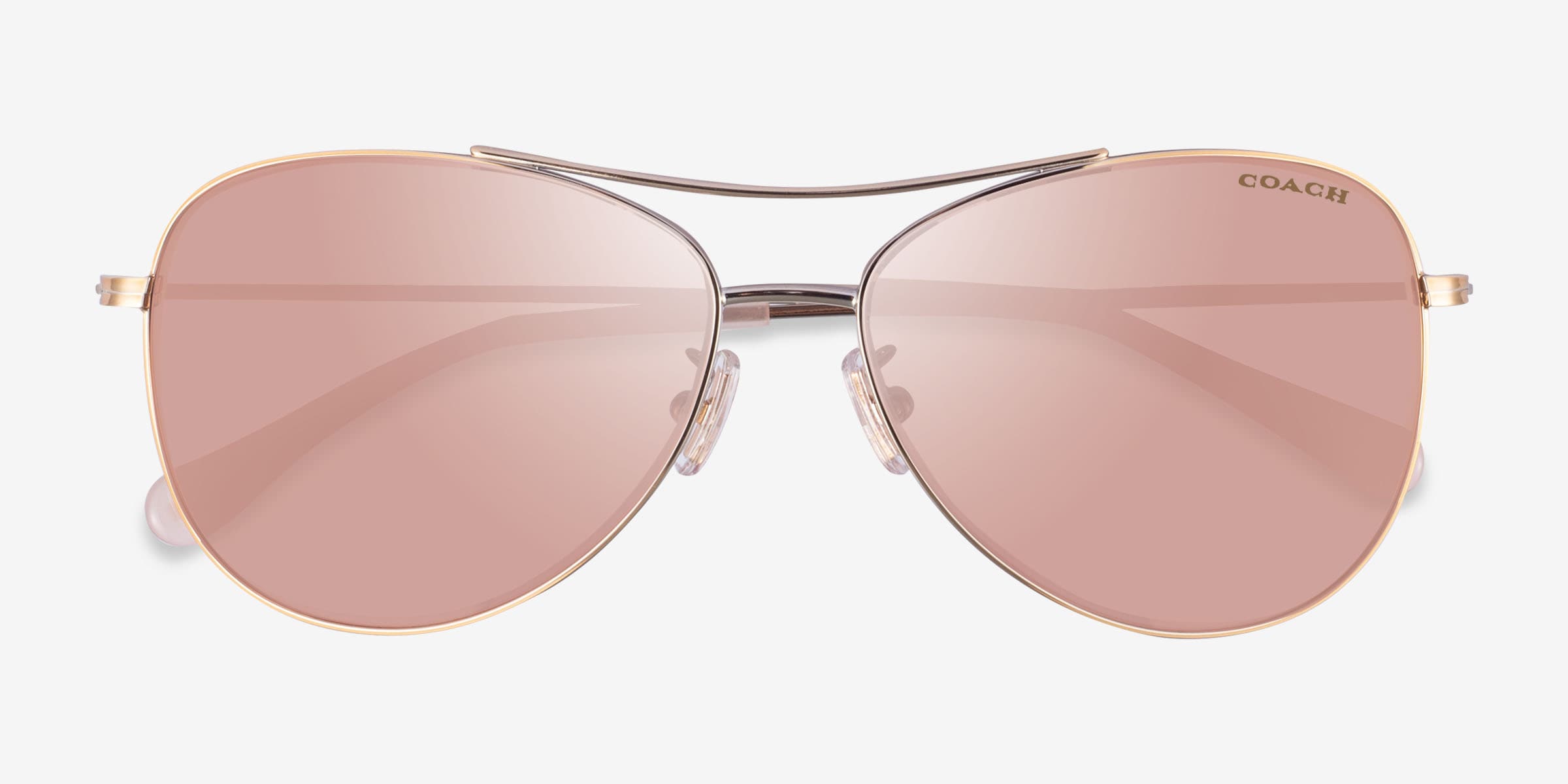 Coach Aviator Sunglasses with Rose Gradient Lenses and Gold Frame NEW COACH Shiny Gold 56mm ROUND Plum Brown Gradient Womens  main image 4