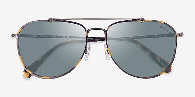 Coach HC7164 CR626 Antique Gold Tokyo Tortoise MetalSunglass Frames from EyeBuyDirect, Closed View
