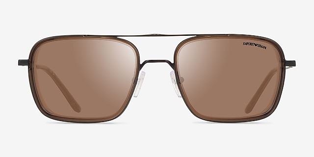 Emporio Armani EA2162 Matte Black Brown MetalSunglass Frames from EyeBuyDirect, Front View