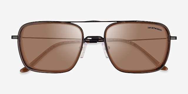 Emporio Armani EA2162 Matte Black Brown MetalSunglass Frames from EyeBuyDirect, Closed View