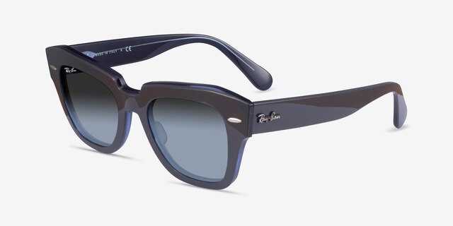 Ray-Ban State Street Gray On Transparent Blue AcetateSunglass Frames from EyeBuyDirect, Angle View