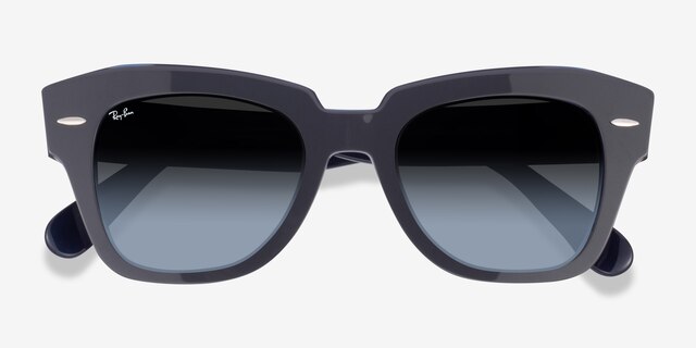 Ray-Ban State Street Gray On Transparent Blue AcetateSunglass Frames from EyeBuyDirect, Closed View