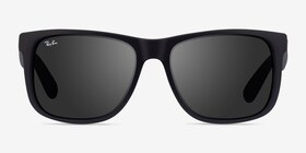 Ray-Ban Justin Matte Black Plastique Soleil de Lunette de vue d'EyeBuyDirect, Vue de Face