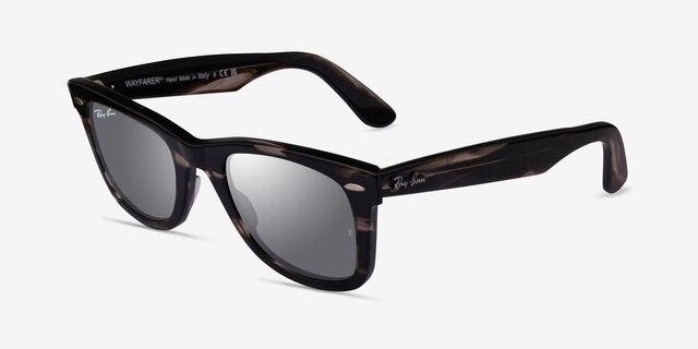 Ray-Ban RB2140 Wayfarer Striped Gray AcetateSunglass Frames from EyeBuyDirect, Angle View