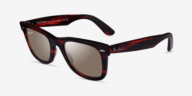 Ray-Ban RB2140 Wayfarer Striped Red AcetateSunglass Frames from EyeBuyDirect, Angle View