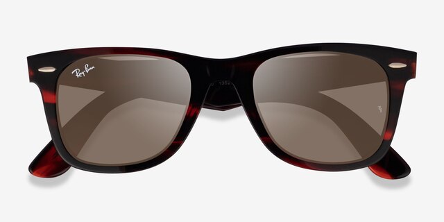 Ray-Ban RB2140 Wayfarer Striped Red AcetateSunglass Frames from EyeBuyDirect, Closed View
