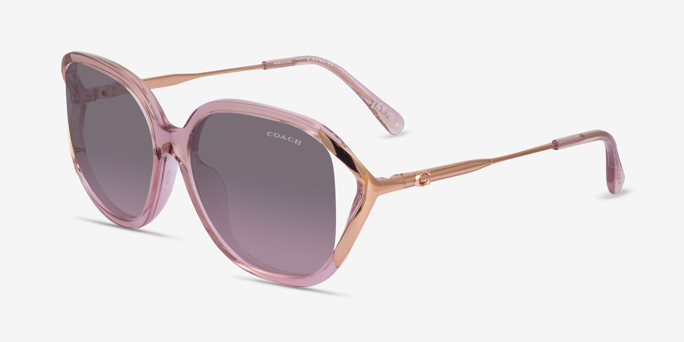 Coach Pink Round Frame Sunglasses with Gold Accents Coach Gold Round Sunglasses for Women for sale | eBay main image 4
