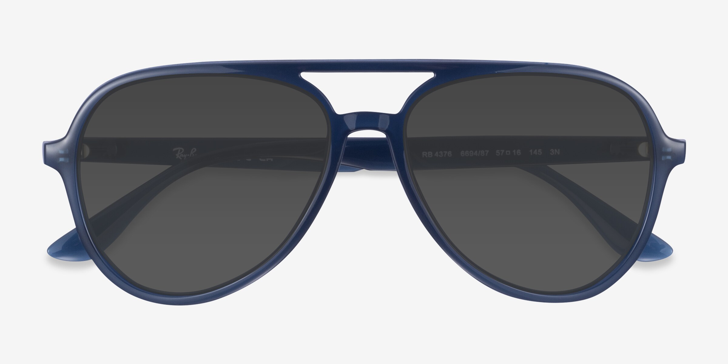 Ray-Ban RB4376 Aviator Polished Blue Sunglasses, Best Seller Ray-Ban Pilot Sunglasses RB4376 669487 Opal Blue 57mm  main image 3