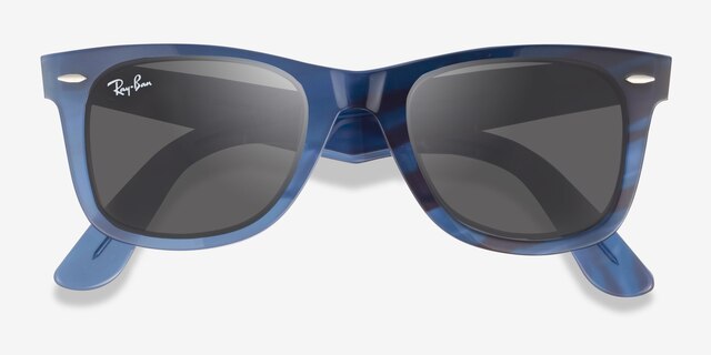 Ray-Ban RB2140 Wayfarer Photo Striped Blue AcetateSunglass Frames from EyeBuyDirect, Closed View