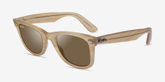 Ray-Ban RB2140 Wayfarer Photo Striped Brown AcetateSunglass Frames from EyeBuyDirect, Angle View