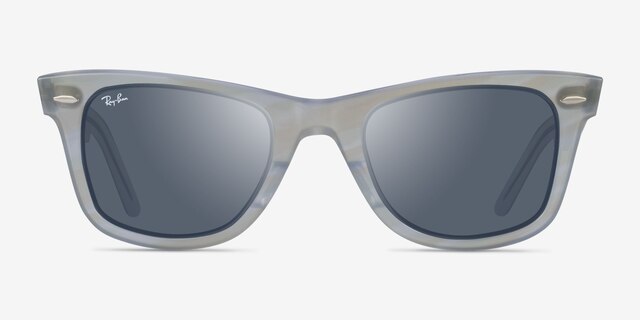 Ray-Ban RB2140 Wayfarer Photo Striped Light Blue AcetateSunglass Frames from EyeBuyDirect, Front View