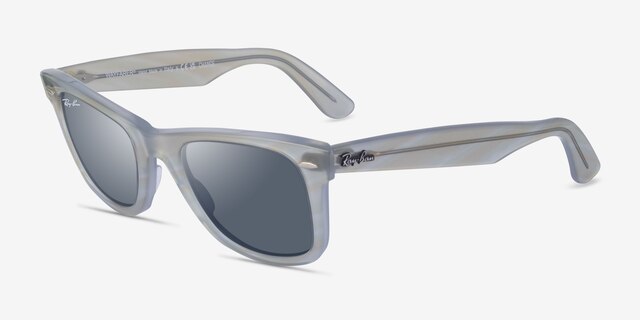 Ray-Ban RB2140 Wayfarer Photo Striped Light Blue AcetateSunglass Frames from EyeBuyDirect, Angle View