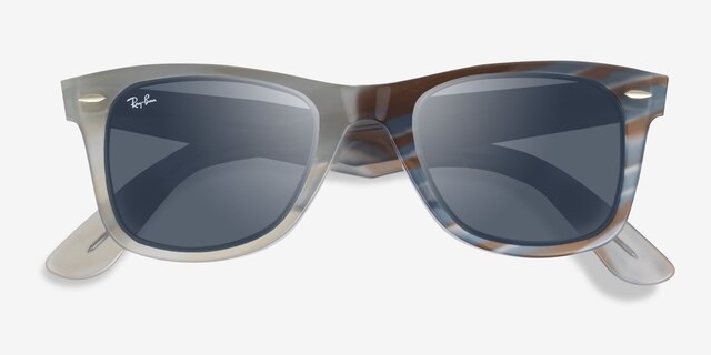 Ray-Ban RB2140 Wayfarer Photo Striped Light Blue AcetateSunglass Frames from EyeBuyDirect, Closed View