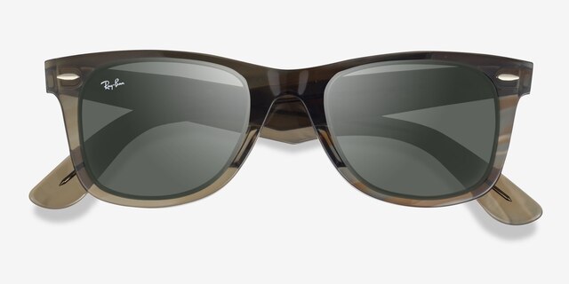 Ray-Ban RB2140 Wayfarer Photo Striped Gray AcetateSunglass Frames from EyeBuyDirect, Closed View