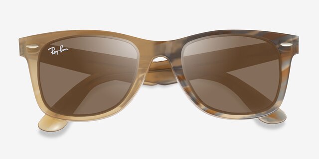 Ray-Ban RB2140F Photo Striped Brown AcetateSunglass Frames from EyeBuyDirect, Closed View