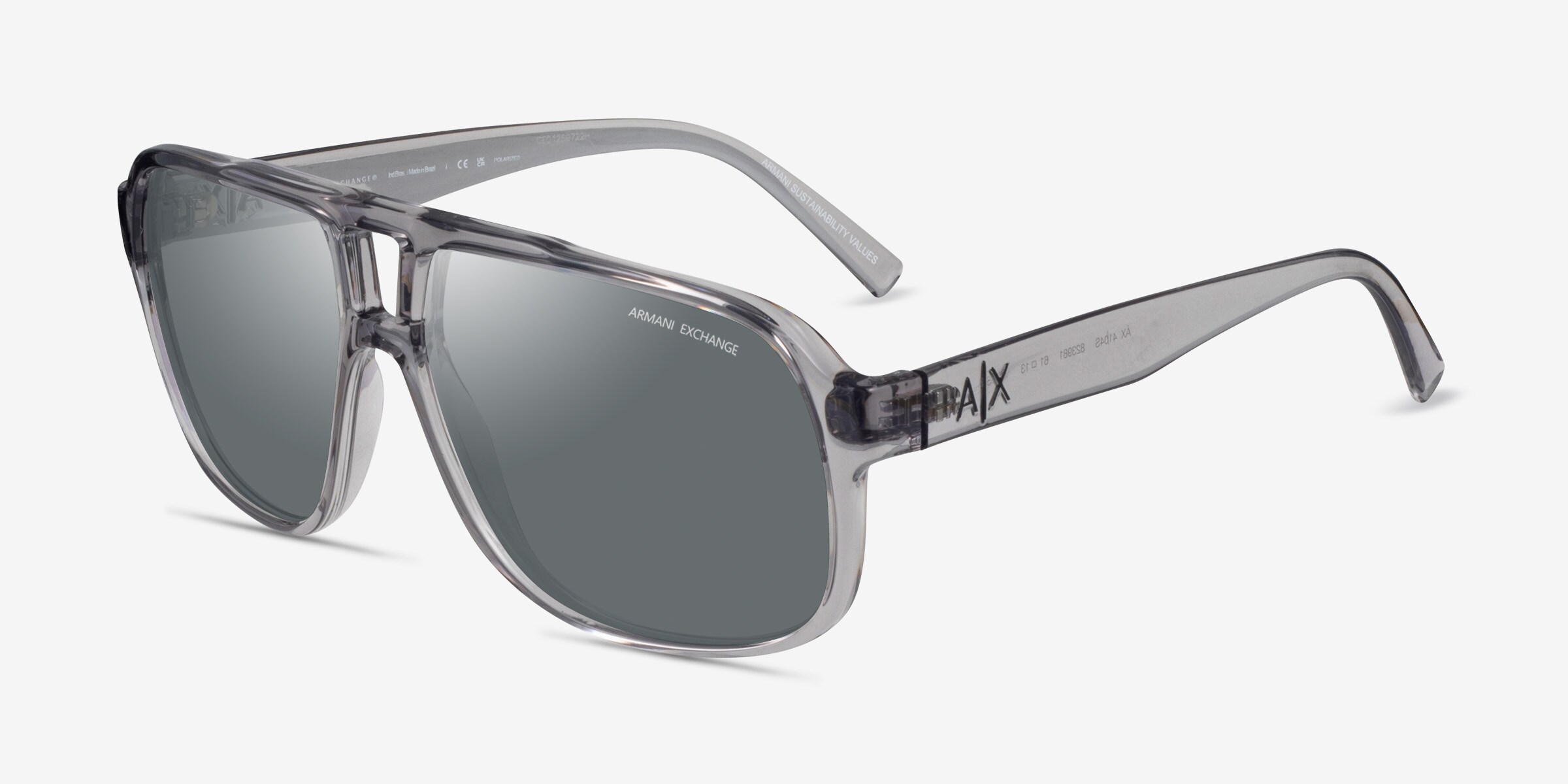 Armani exchange ax4102s matte tortoise silver mirror wayfarer style Armani Exchange AX4104S - Aviator Shiny Transparent Gray  main image 2
