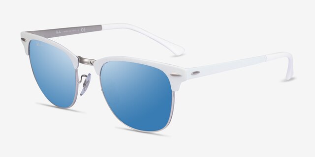 Ray-Ban RB3716 Clubmaster White On Silver AcetateSunglass Frames from EyeBuyDirect, Angle View