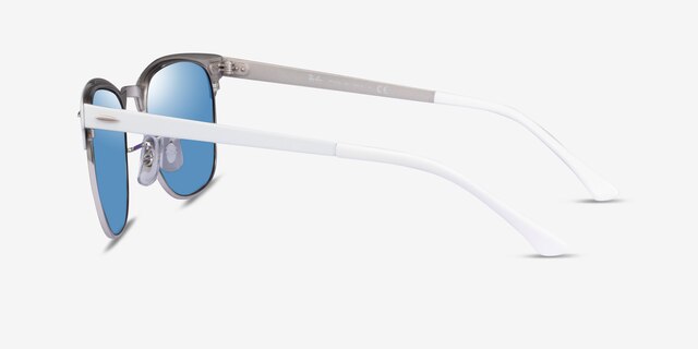 Ray-Ban RB3716 Clubmaster White On Silver AcetateSunglass Frames from EyeBuyDirect, Side View