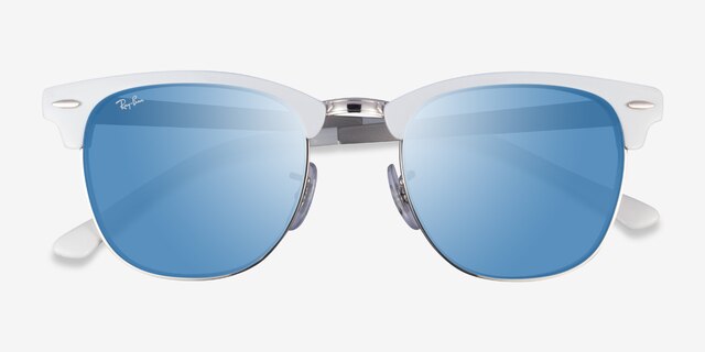 Ray-Ban RB3716 Clubmaster White On Silver AcetateSunglass Frames from EyeBuyDirect, Closed View