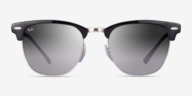 Ray-Ban RB3716 Clubmaster Black On Silver AcetateSunglass Frames from EyeBuyDirect, Front View