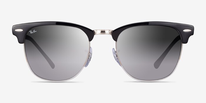 Ray-Ban RB3716 Clubmaster Black On Silver Acetate Sunglass Frames from EyeBuyDirect