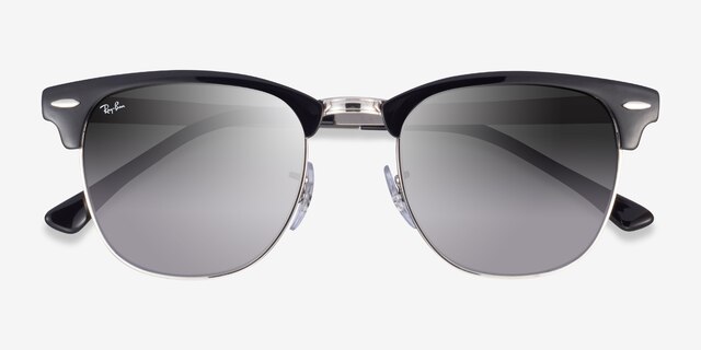 Ray-Ban RB3716 Clubmaster Black On Silver AcetateSunglass Frames from EyeBuyDirect, Closed View
