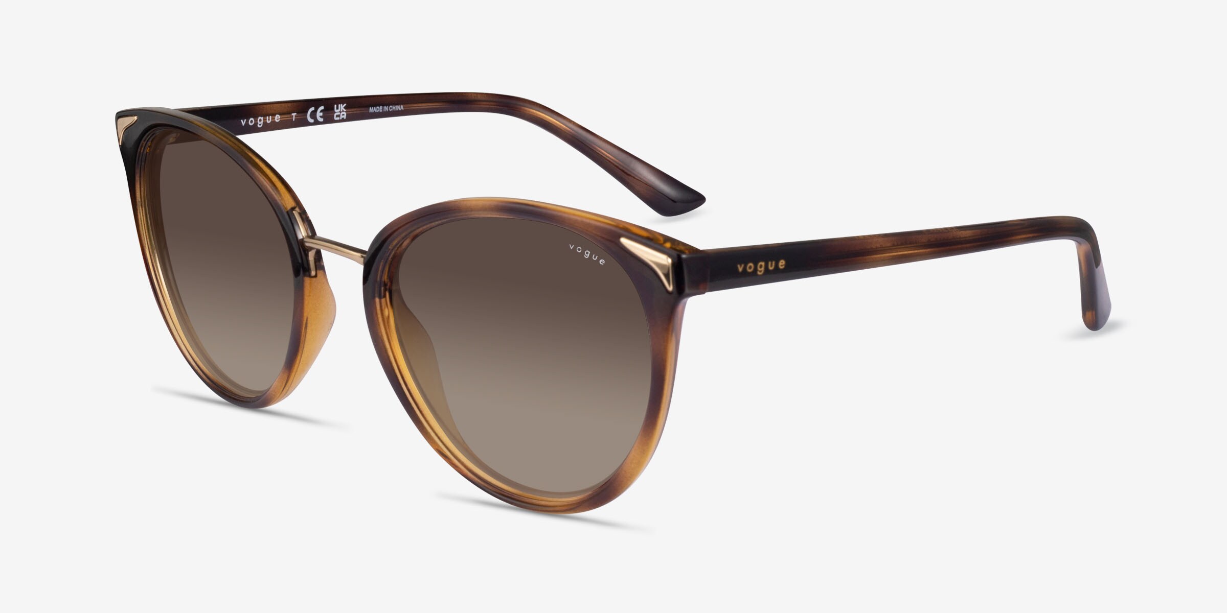 Vogue Cat Eye Tortoise Sunglasses Brown Gradient Gold Bridge - VO5230S Sunglasses VO5530S - Dark Havana - Brown - Acetate | Vogue  main image 3