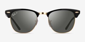 Ray-Ban RB3016 Clubmaster Black Gold Acétate Soleil de Lunette de vue d'EyeBuyDirect, Vue de Face