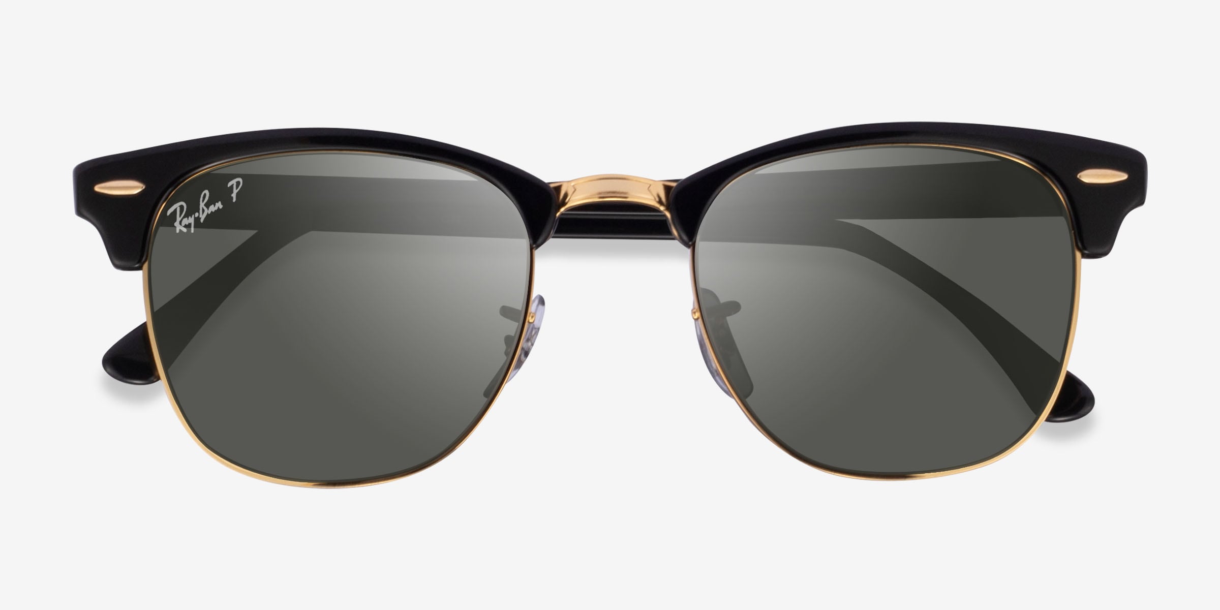 Ray-Ban Clubmaster サングラス ブラック/ゴールド 140 MEGA CLUBMASTER Sunglasses in Black On Gold and G-15 Green
